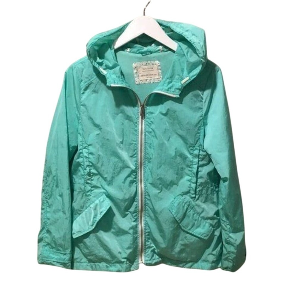 Zara Girls Turquoise‎ Hooded Windbreaker Jacket Size 13 14  Lightweight